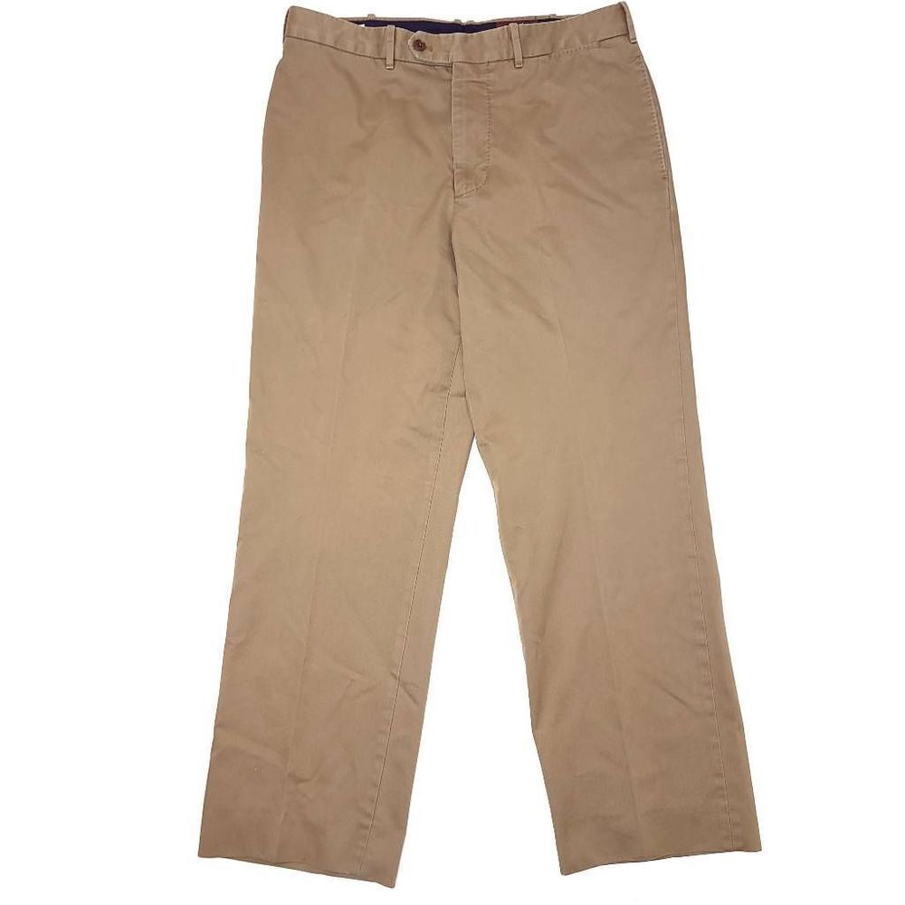 Hickey Freeman Pima Cotton Pants Mens 35x29 Brown Flat Front Classic